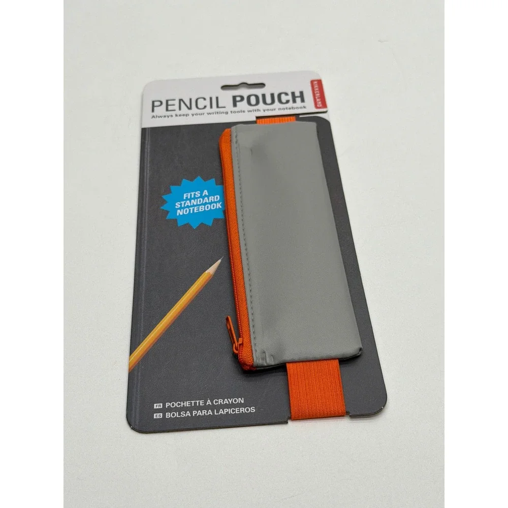 Kikkerland Grey Orange Elastic Notebook Pencil Pouch Case Bookmark ST116-A NEW